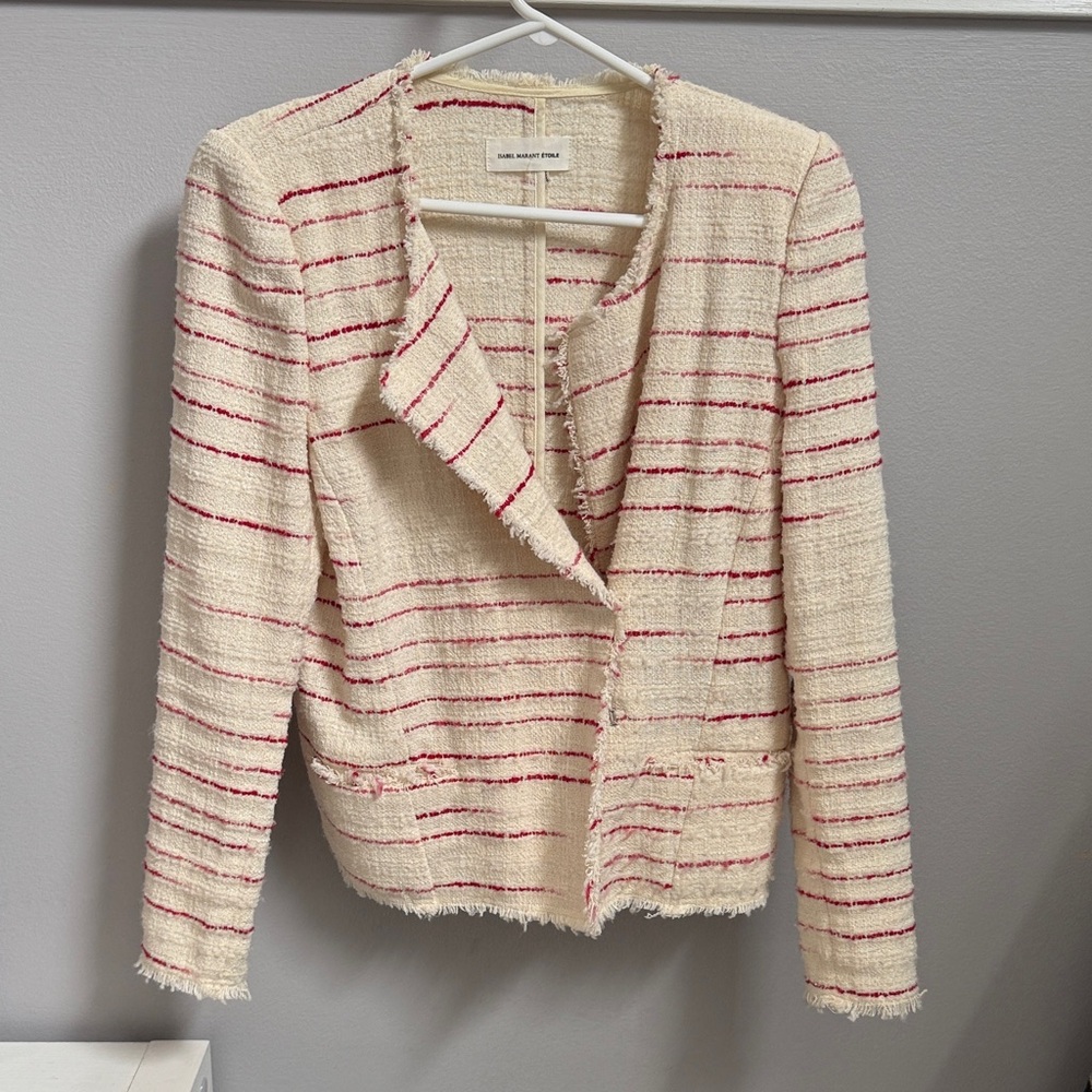 Isabel Marant Cream Tweed Blazer with Red Stripes